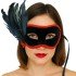 Black Color Side Feather Black Suede Coating Party Prom Mask 21x20 cm