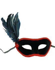 Black Color Side Feather Black Suede Coating Party Prom Mask 21x20 cm