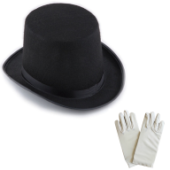 Black Magician Sombrero Hat 15 cm - 1 Pair of White Magician Gloves - Adult Size Black Magician Sombrero Hat 15 cm - 1 Pair of White Magician Gloves - Adult Size