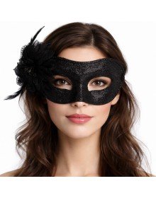 Black Glitter Feather Prom Mask – Women's Party & Masquerade Mask