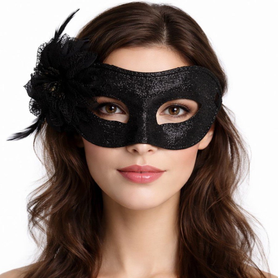 Black Glitter Feather Prom Mask – Women s Party & Masquerade Mask