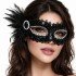 Black Stone Venetian Party Mask – Feathered Sequined