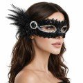 Black Stone Venetian Party Mask – Feathered Sequined