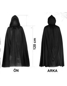 Black Long Cloak 120 cm Hooded – Cosplay and Party Costume