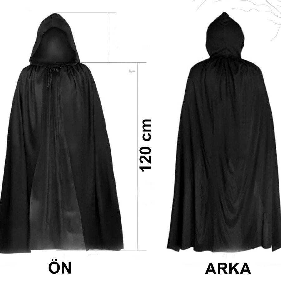Black Long Cloak 120 cm Hooded – Cosplay and Party Costume Black Long Cloak 120 cm Hooded – Cosplay and Party Costume