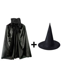 Black Collar Cloak and Black Witch Hat Set Kids Size