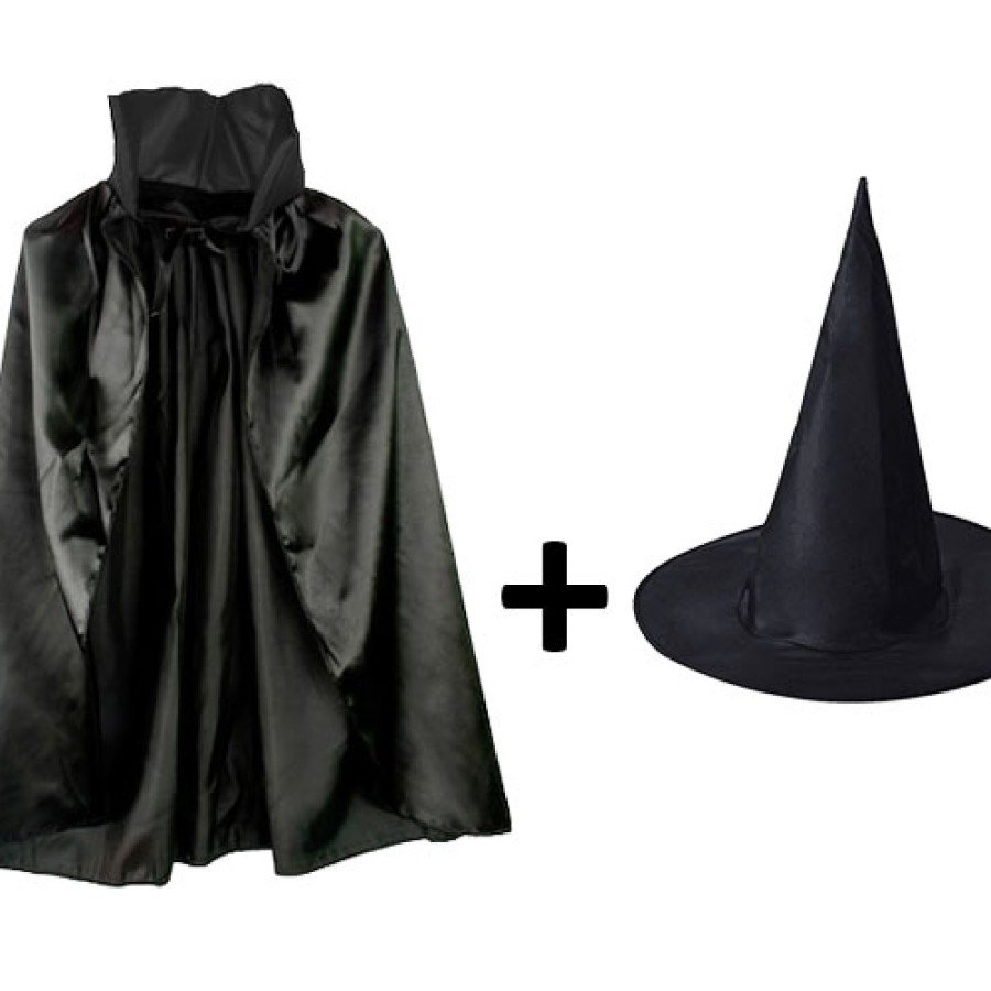 Black Collar Cloak and Black Witch Hat Set Kids Size