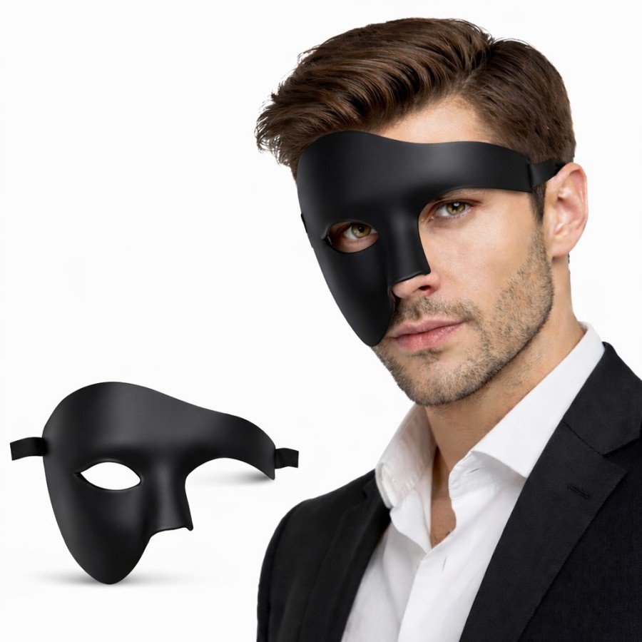 Black Half Male Mask – Phantom Party & Prom Mask