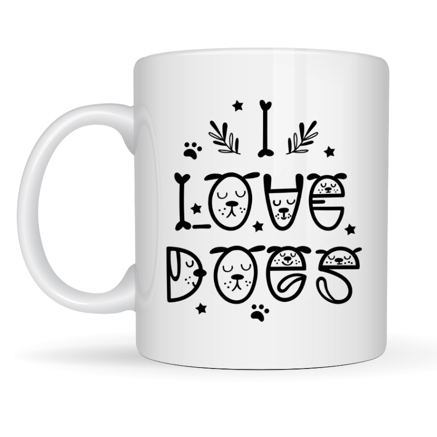 I Love Dogs Designed Porcelain Mug MODEL 64 – Coffee & Tea Cup with Cute Dog Figure