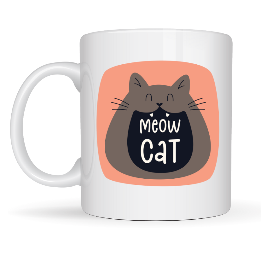 Meow Cat – Porcelain Mug with Cute Cat Design MODEL 66 Fun Coffee & Tea Cup Gift