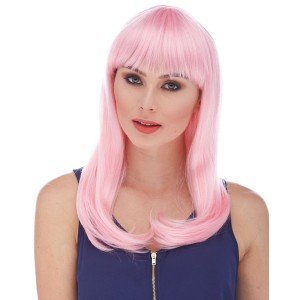 Soft Pink Color Long Straight Party Wig