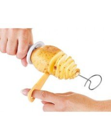 Spiral Potato Slicer Apparatus Making Potato Chips on a Stick