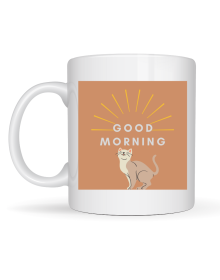 Good Morning Cat Patterned Porcelain Mug MODEL 72 – Cute Cat Figure, Coffee & Tea Cup, Gift Porcelain Cup