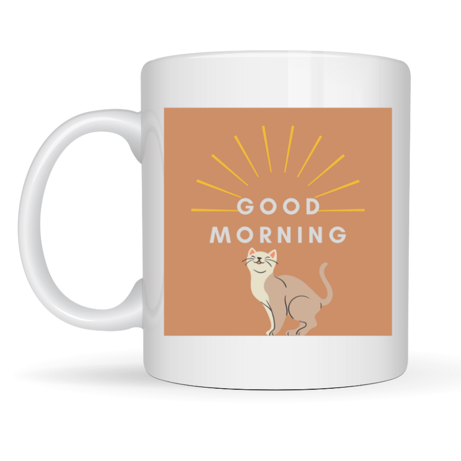 Good Morning Cat Patterned Porcelain Mug MODEL 72 – Cute Cat Figured, Coffee & Tea Cup, Gift Porcelain Cup