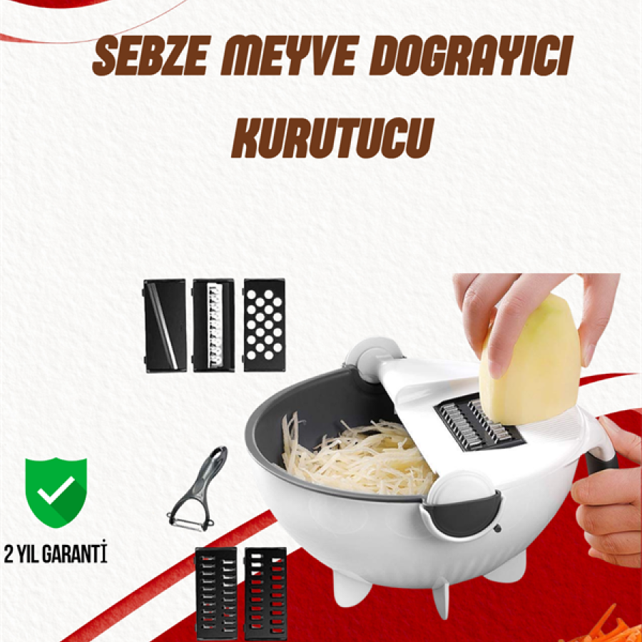 Multifunctional Rotary Grater and Chopper with Strainer