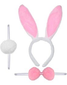 Rabbit Costume Set Crown Bow Tie Tail Pink Color