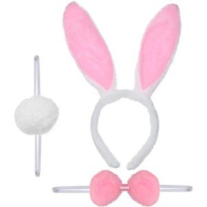 Rabbit Costume Set Crown Bow Tie Tail Pink Color