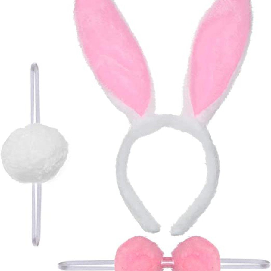 Rabbit Costume Set Crown Bow Tie Tail Pink Color