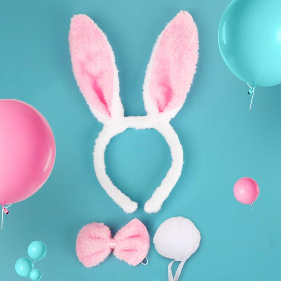 Rabbit Costume Set Crown Bow Tie Tail Pink Color