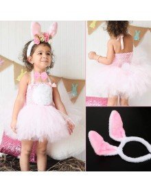 Rabbit Costume Set Crown Bow Tie Tail Pink Color