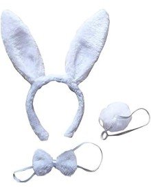Rabbit Costume Set Crown Bow Tie Tail White Color