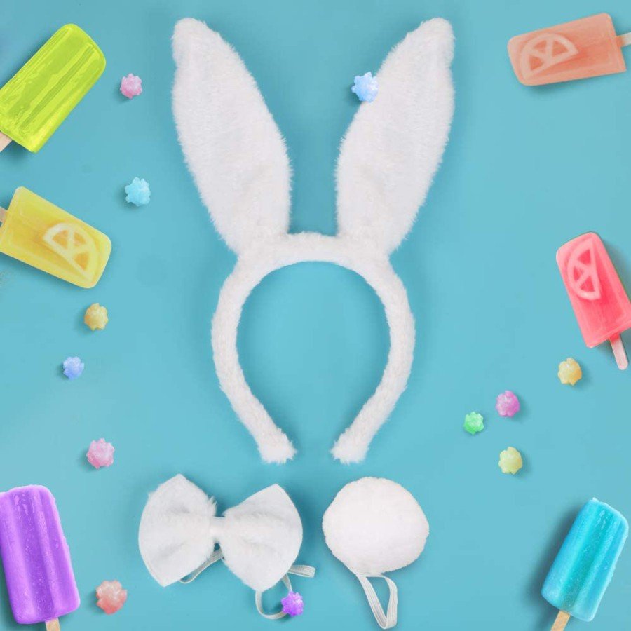 Rabbit Costume Set Crown Bow Tie Tail White Color Rabbit Costume Set Crown Bow Tie Tail White Color