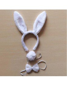 Rabbit Costume Set Crown Bow Tie Tail White Color
