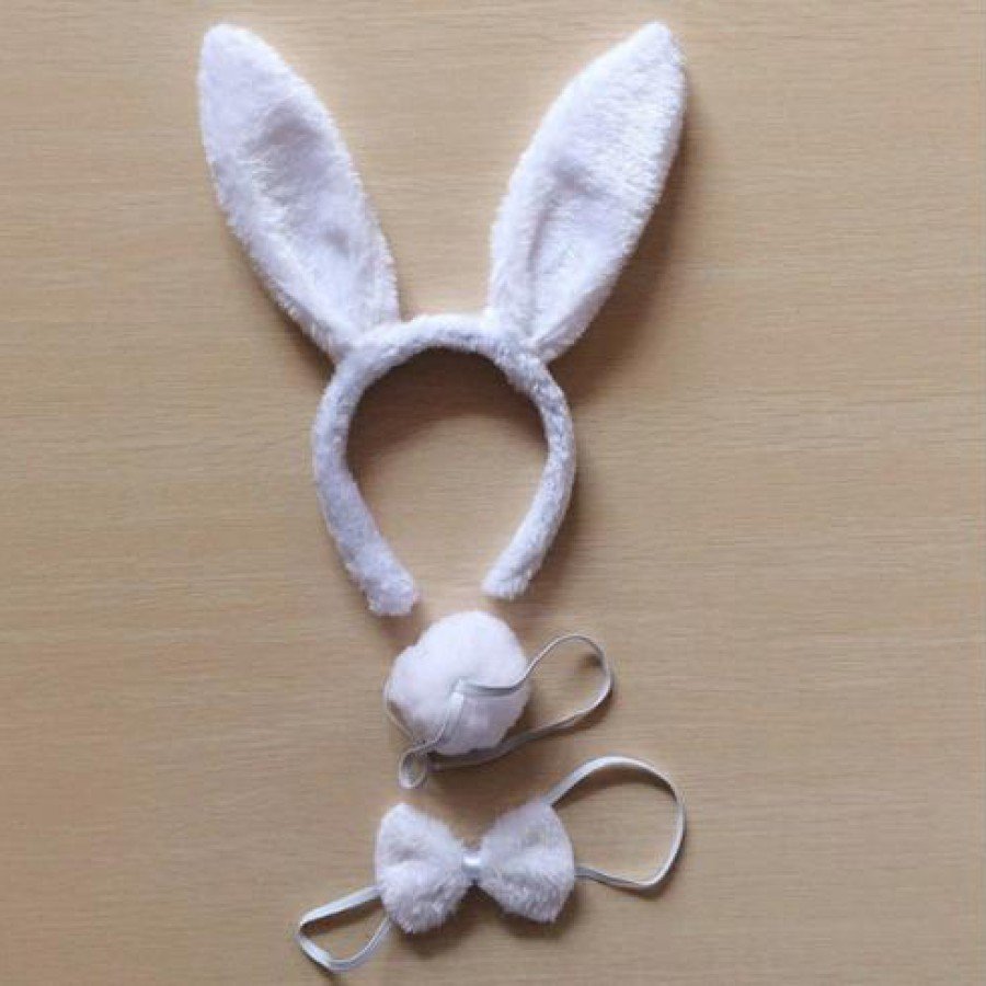 Rabbit Costume Set Crown Bow Tie Tail White Color Rabbit Costume Set Crown Bow Tie Tail White Color