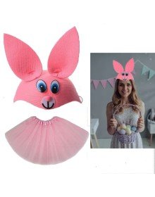 Rabbit Costume Pink - 23 April Rabbit Hat and Tutu Skirt Set 2 Pieces