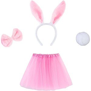 Rabbit Crown Skirt Bow Tie and Tail Costume Set Pink Color Kids Size Rabbit Crown Skirt Bow Tie and Tail Costume Set Pink Color Kids Size
