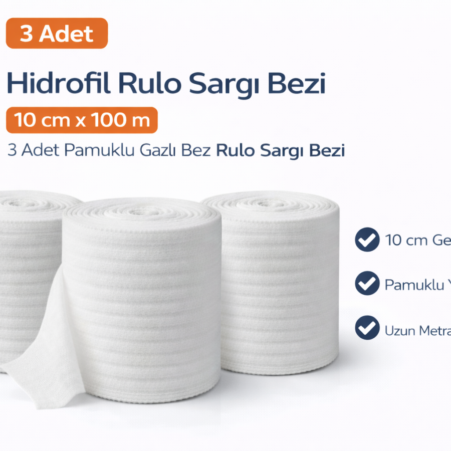 Hydrophilic Roll Dressing Cloth 10 cm x 100 m 3 Pieces Cotton Gauze Roll Dressing Cloth