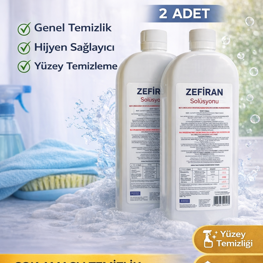 Zefiran Solution 1 Liter 2 Pieces Set Antiseptic Hygiene and Multi-Purpose Cleaning Solution