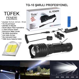 TG-10 RECHARGEABLE PROFESSIONAL HUNTING FLASHLIGHT WATTON WT-620