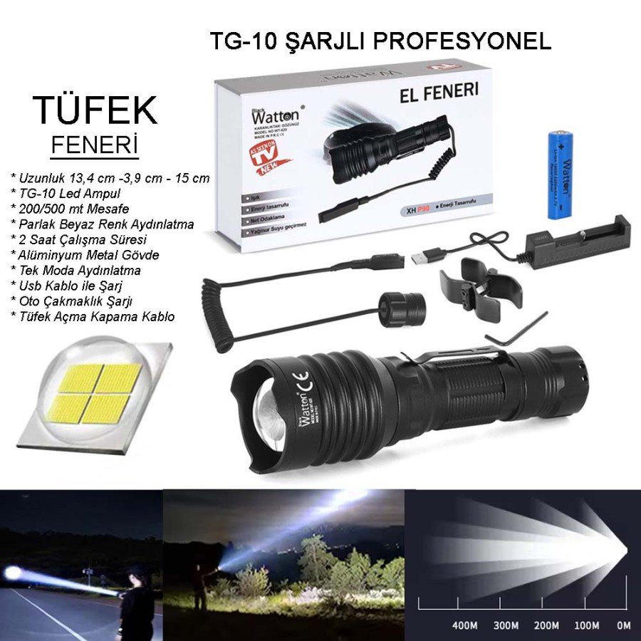 TG-10 RECHARGEABLE PROFESSIONAL HUNTING FLASHLIGHT WATTON WT-620