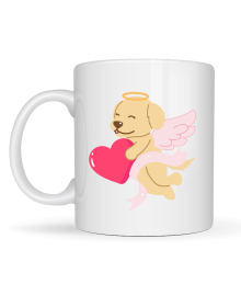 Porcelain Mug with Angel Golden Retriever Dog Design MODEL 55 – Cute Gift Mug with Heart, Special for Lovers