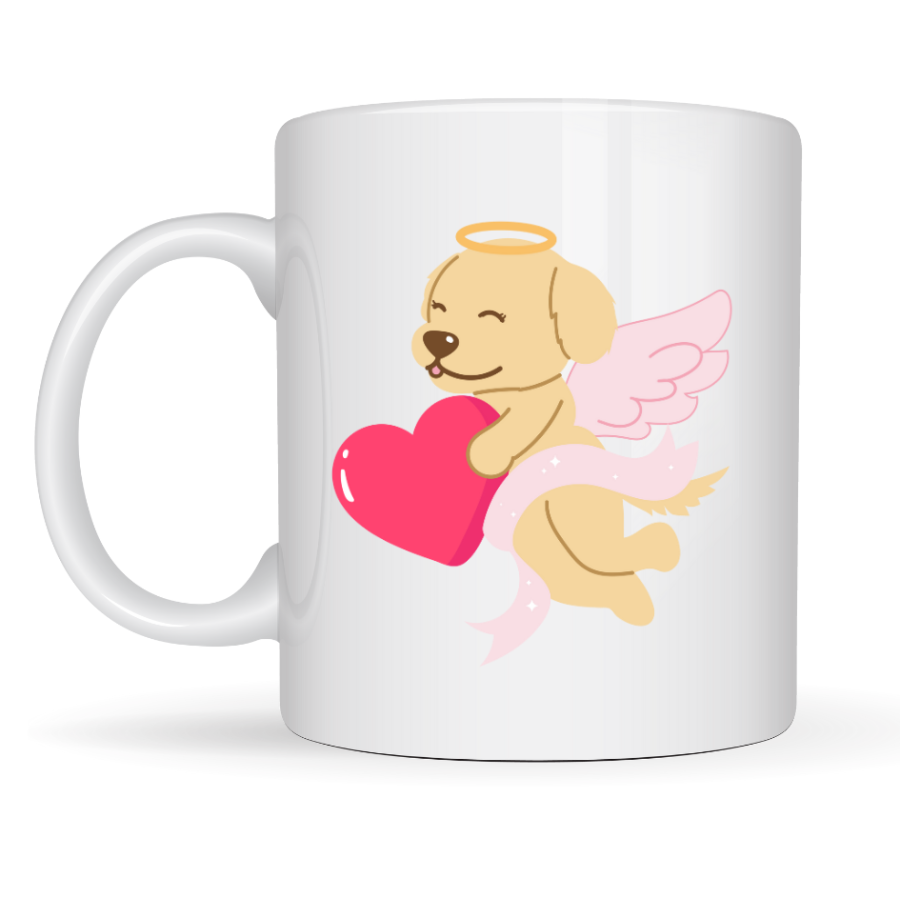 Angel Golden Retriever Dog Designed Porcelain Mug MODEL 55 – Cute Gift Mug with Heart, Special for Lovers