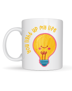 You Light Up My Life Designed Porcelain Mug Model 15 - Gift Coffee Cup with Cute Light Bulb Pattern