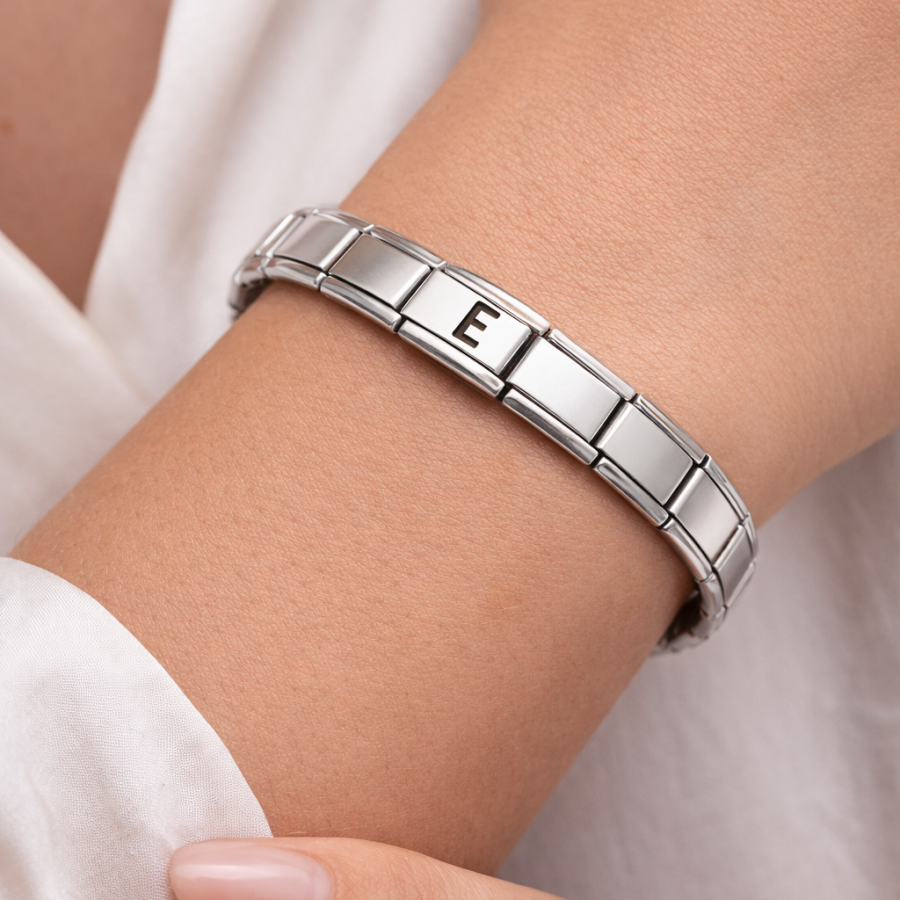 Letter E Steel Bracelet – Personalized Stainless Steel Women s Bracelet – Flexible Italian Model