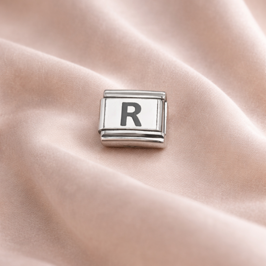 Nomination Compatible “R” Letter Charm – Steel Bracelet Module, Personalized Letter Accessory