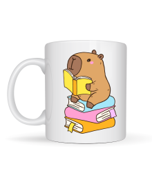 Porcelain Mug with Book Reading Capybara Design MODEL 100 – Warm and Cute Design for Enjoying Coffee & Tea CAPYBARA