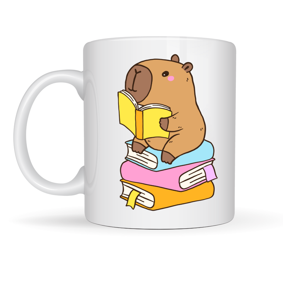Porcelain Mug with Book Reading Capybara Design MODEL 100 – Warm and Cute Design for Enjoying Coffee & Tea CAPYBARA