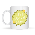 Live Learn Grow Motivational Cup MODEL 133 – LIVE, LEARN, GROW Inspiring Design, Porcelain Mug, Coffee & Tea Cup with Positive Message