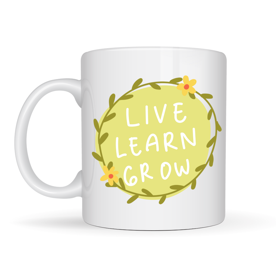 Live Learn Grow Motivational Cup MODEL 133 – LIVE, LEARN, GROW Inspiring Design, Porcelain Mug, Coffee & Tea Cup with Positive Message