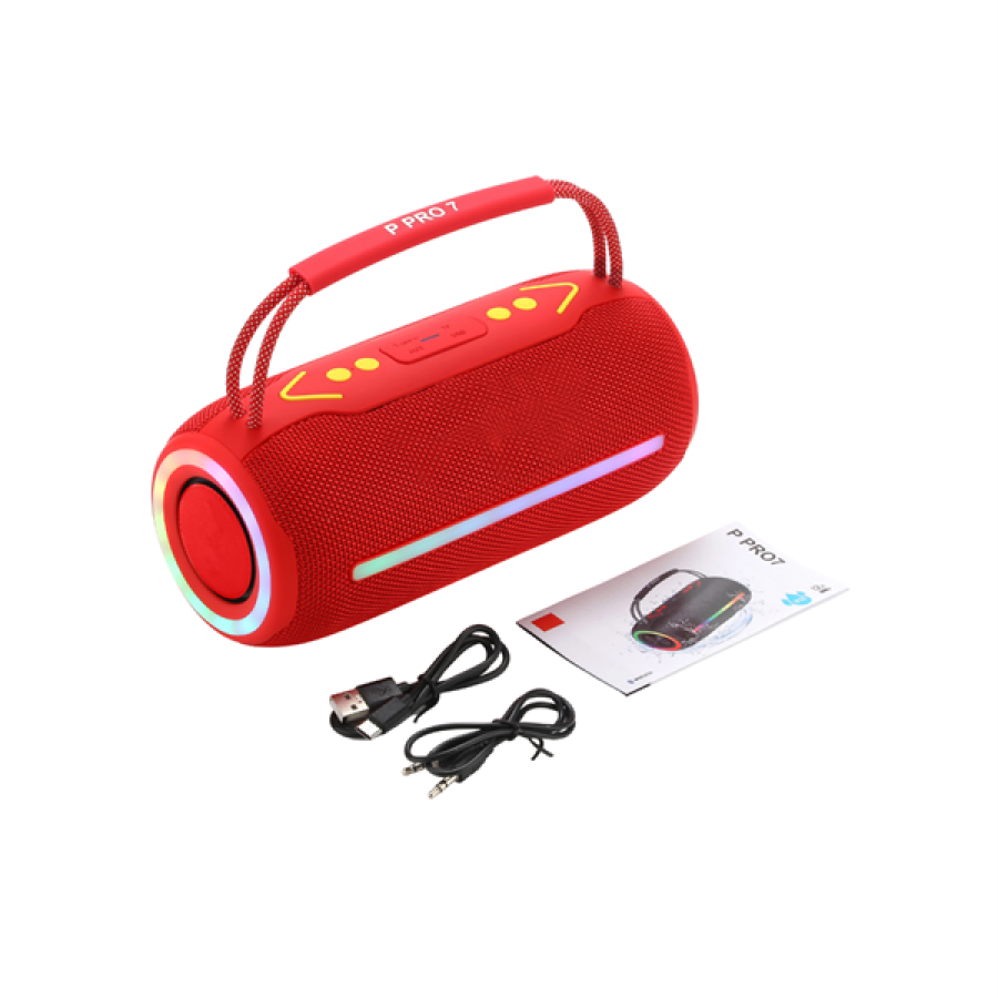Portable Bluetooth Speaker with 360 RGB LEDs – Red, USB/TF Supported Portable Bluetooth Speaker with 360 RGB LEDs – Red, USB/TF Supported