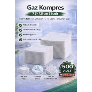 Gas Compress 7.5x7.5 cm 8 Layers 500 Pieces Non-Sterile Wire Wire Spatch Dressing Cloths