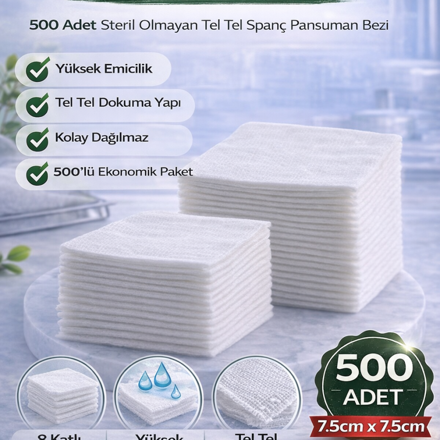 Gas Compress 7.5x7.5 cm 8 Layers 500 Pieces Non-Sterile Wire Wire Spatch Dressing Cloths