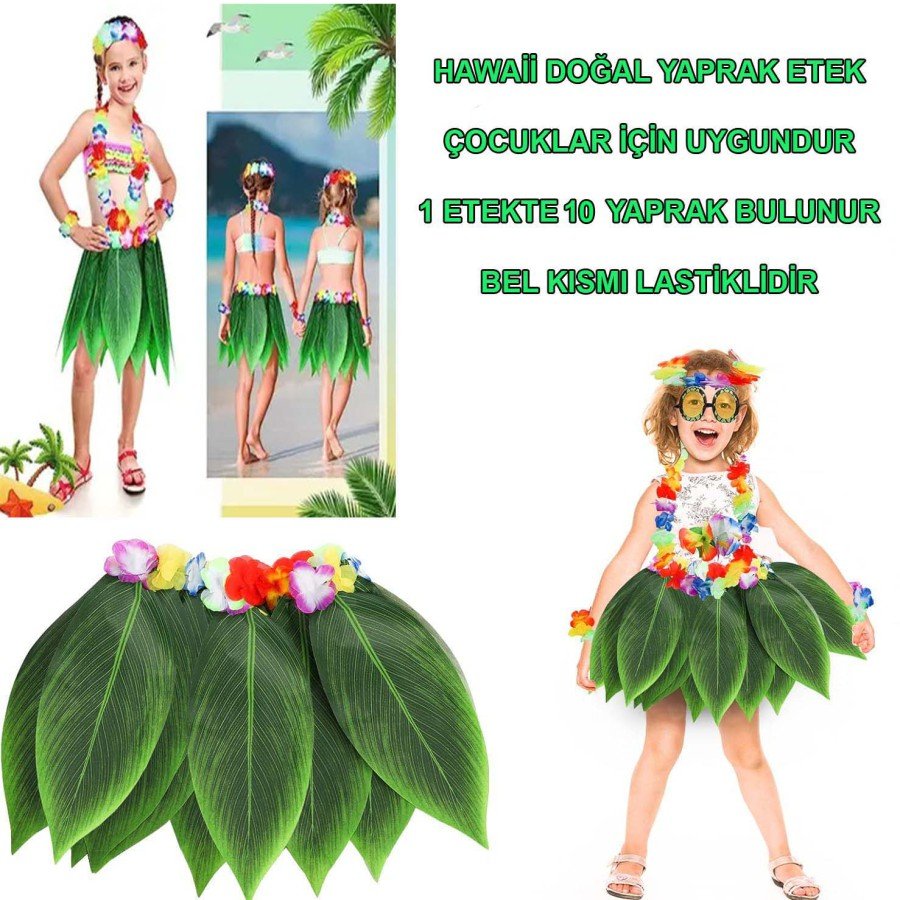 Tropical Inspired Hawaiian Leaf Party Skirt Kids Size