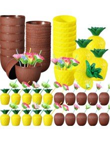 Tropical Party Glass Set – Pineapple and Coconut Shaped Glasses with Straws (20 Pieces)