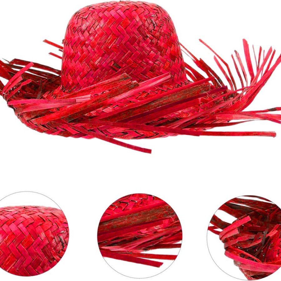 Tropical Party Red Straw Hawaiian Hat 13x36 cm
