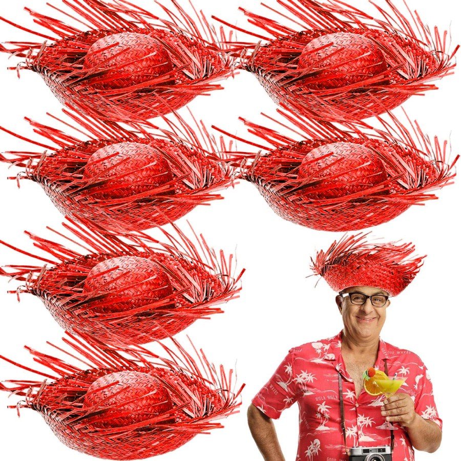 Tropical Party Red Straw Hawaiian Hat 13x36 cm